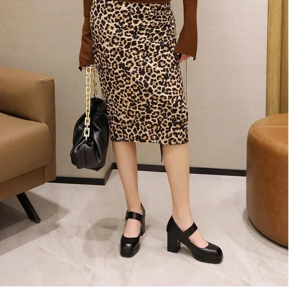 Chunky Platform Mary Jane Pumps Square Toe Buckled Ankle Strap 3" Block High - Picture 3 of 6